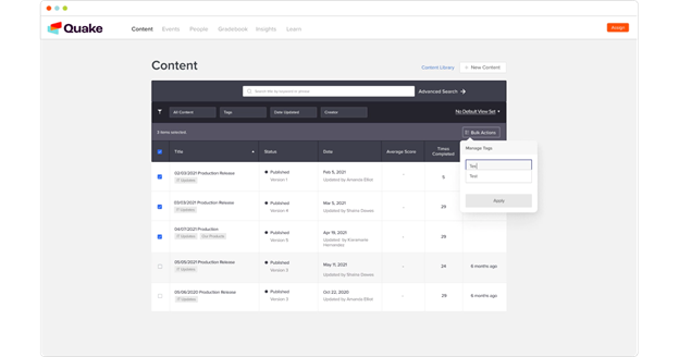 Screenshot of Content tab
